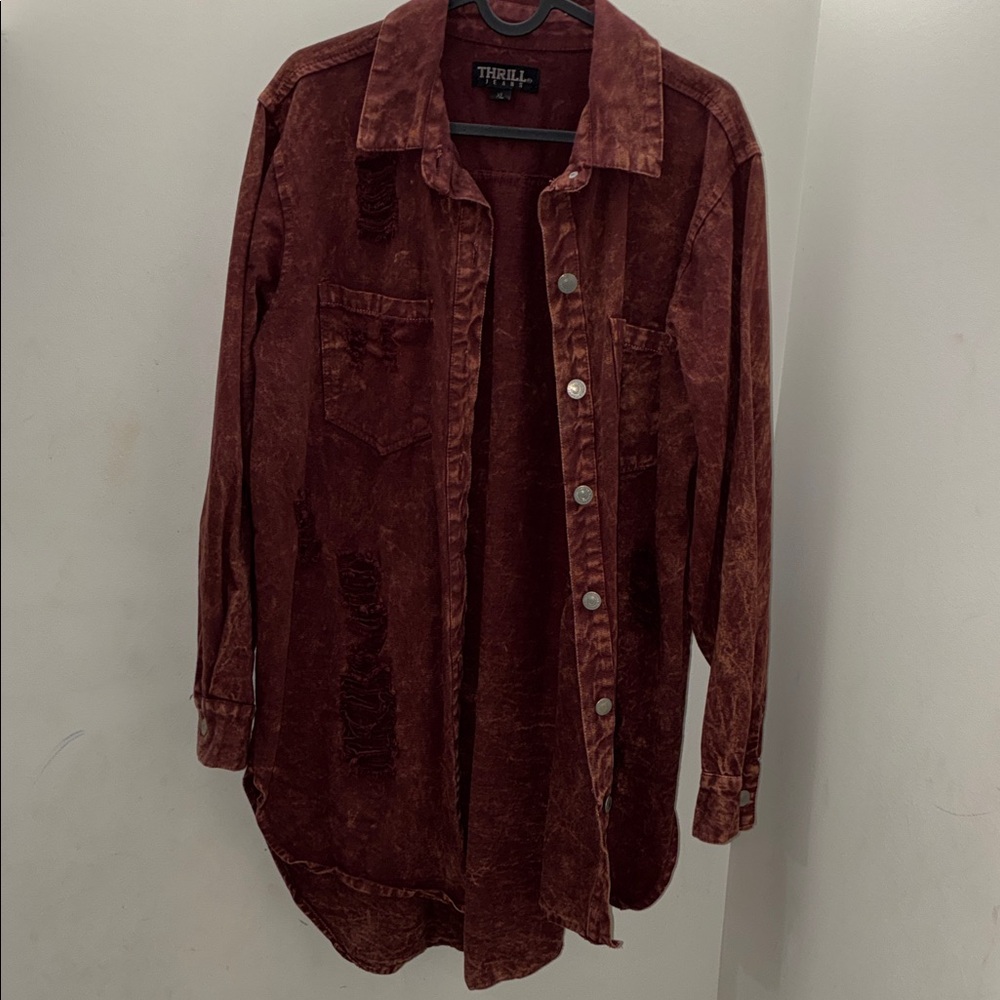 Thrill Maroon Button-Up Denim Jacket - image 1